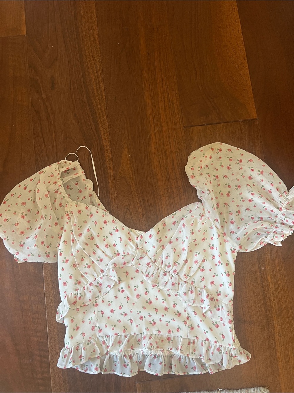 Lush White Crop Top with Pink Floral Print